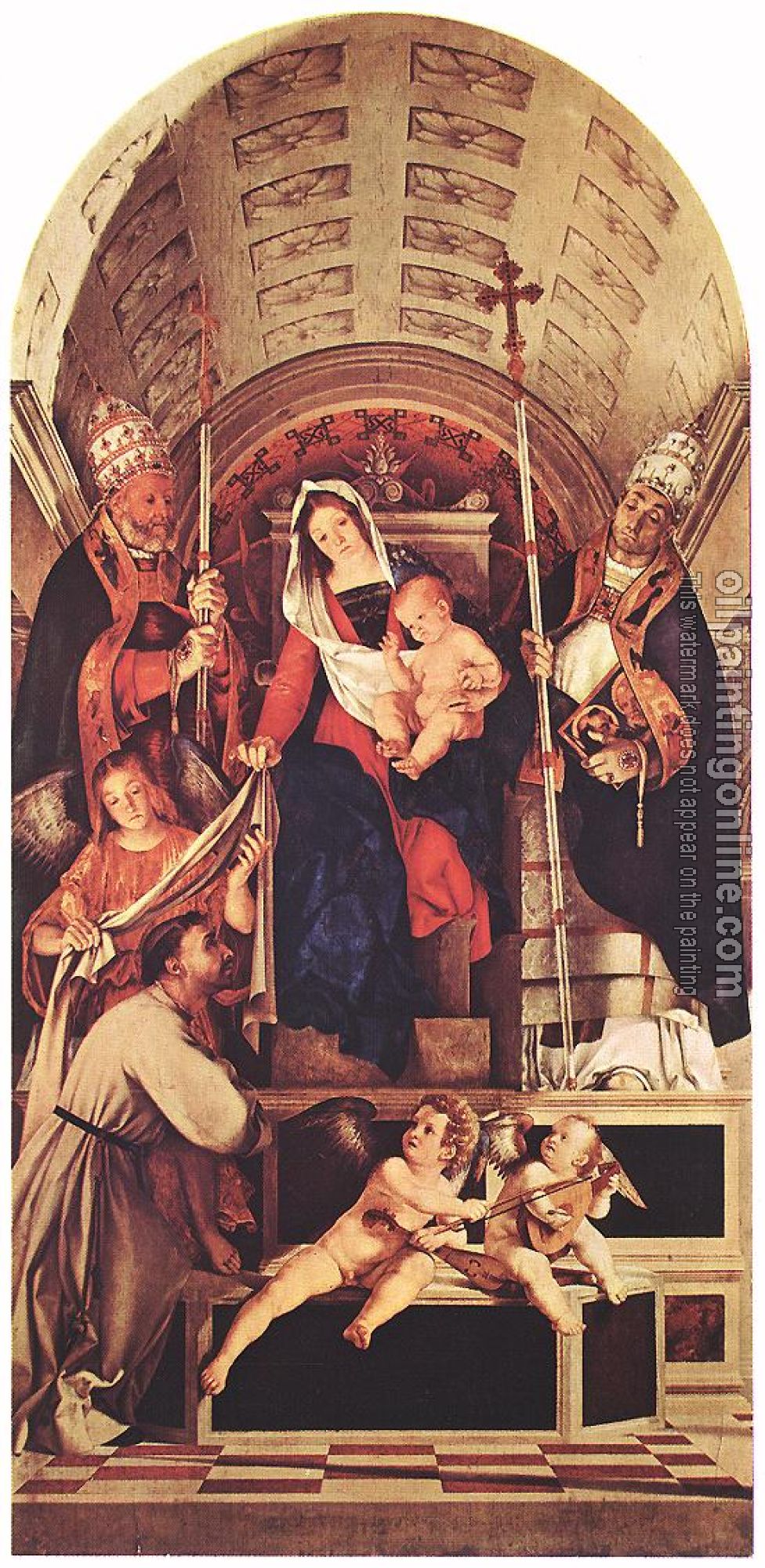 Lotto, Lorenzo - Madonna and Child with Sts Dominic, Gregory and Urban